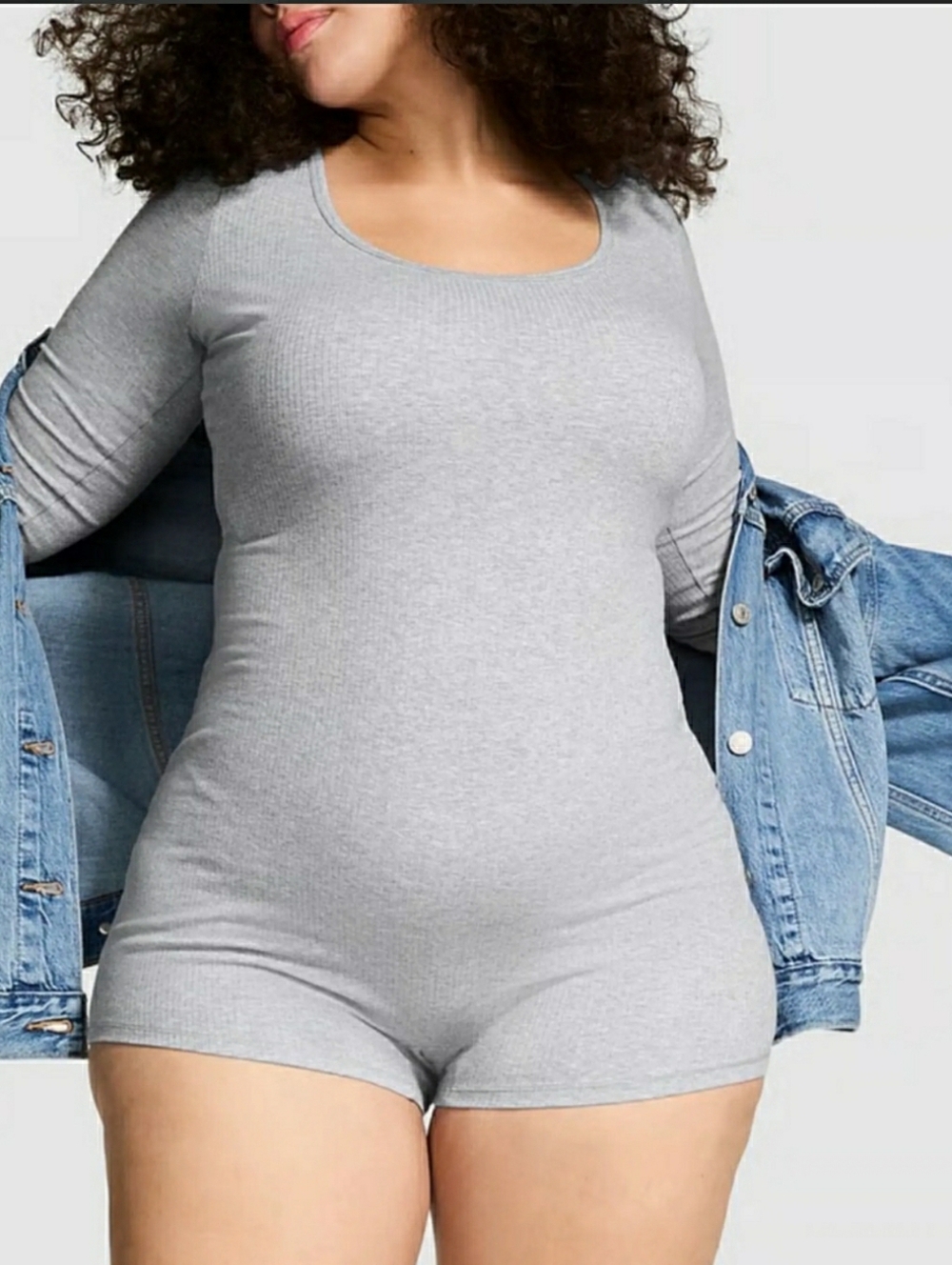 Victoria's Secret PINK Gray Long Sleeve Shorts Romper Jumpsuit Size Large NEW